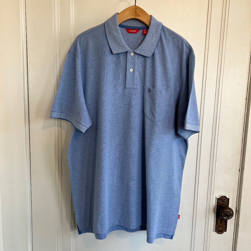 IZOD Heritage Oxford Men's SS Collared Polo Golf Shirt Blue Revival Size…